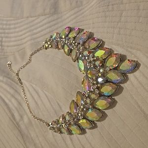 Silver iridescent big bridal wedding necklace NEW